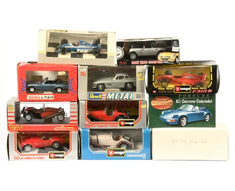 A mixed group of model cars including Matchbox Masterclass LS001 Porsche 911 Carrera, Burago 0513 1965 Ford AC Cobra 427, Maj