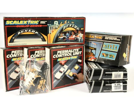 Scalextric Group of Trackside, Permalite Control unit and Dunlop Bridge - Including 3 x C.268 Permalite Control Unit; Grandst
