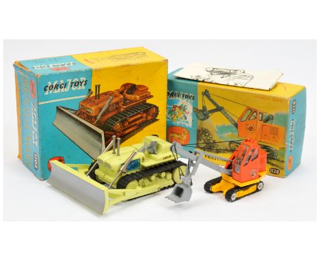 Corgi Pair of Construction Vehicles - to include (1) 1102 Euclid TC-12 Tractor with Dozer Blade - lime body, metal rollers wi