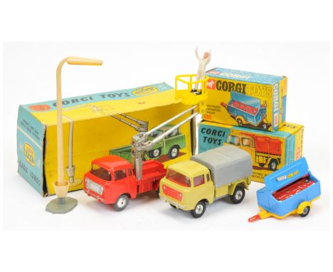 Corgi Group of Commercial Vehicles &amp; Trailers - (1) No.14 Hydraulic Tower Wagon with Lamp Standard - red body, smooth cas