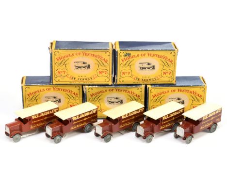 Matchbox Models of Yesteryear Y7 1918 4-Ton Leyland Van "W&amp;R Jacob &amp; Co Ltd" group (1) dark brown body, cream roof, s