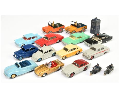 Dinky Group of Unboxed Cars - Including 2 x 340 Land Rover - (1) burnt orange body, dark green interior with light tan figure