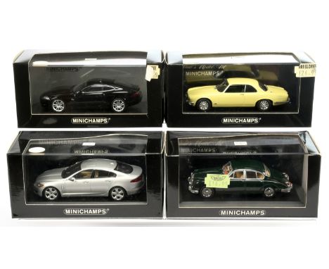 Minichamps (1/43rd scale) Jaguar boxed car group - (1) Mk II Saloon 1959-67, (2) XJ12 Coupe Series II 1975, (3) XK Coupe 2006