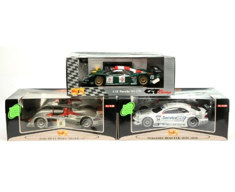 Maisto 1/18th Scale group of Racing cars - to include Audi R8 LE Mans-Sieger (2000); Porsche 911 GT1; Mercedes-Benz CLK-DTM (