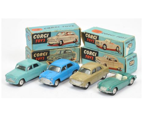 Corgi Group of cars - Including (1) 200 Ford Consul Saloon; (2) 201 Austin Cambridge Saloon; (3) 202 Morris Cowley Saloon; (4