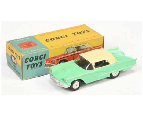 Corgi 214 Ford Thunderbird - green body with cream roof, grey base, flat spun hubs - Excellent with a few tiny chips, in Fair