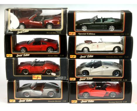 Maisto Group of 1/18th Scale Cars - Including Mercedes-Benz 300S; Porsche Boxster; Mercedes-Benz 500SL; Jaguar XK8; Mustang M