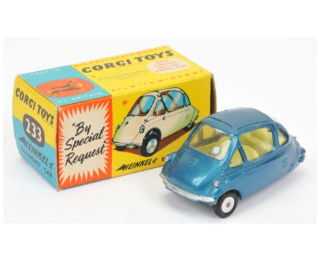 Corgi 233 Economy Car - Kingfisher blue body, lemon interior, flat spun hubs - Excellent to Near Mint in Near Mint box.&nbsp;