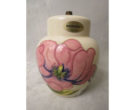 A Moorcroft table lamp decorated in the Magnolia pattern on a white glazed, circa 1970, 6 2/8