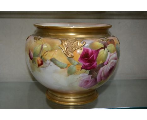 A Royal Worcester jardinière, painted with roses and signed by P. Austin, date code for 1926, shape no. 276/H, 21.5cm high
