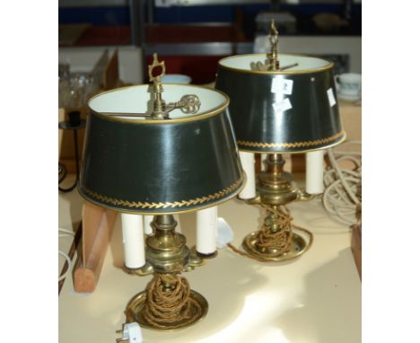 A pair of 20th Century three light Bouillotte lamps, 40cm high approx.