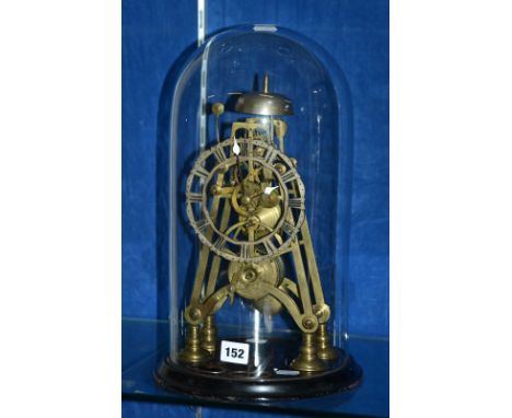 A Victorian brass skeleton timepiece, late 19th century, the single train fusee movement with anchor escapement set between p