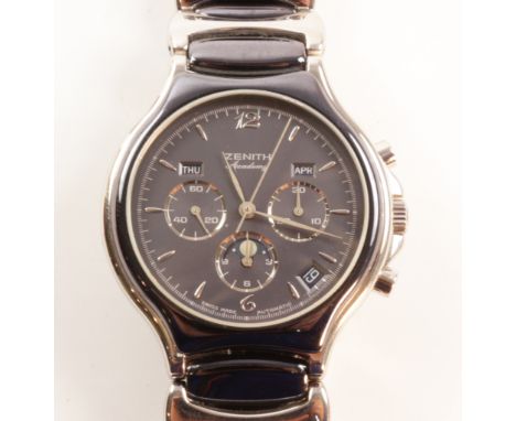 Zenith Academy automatic El Primo 410 chronograph steel and blue titanium wristwatch no 756000 410, 1991 with box and papersp