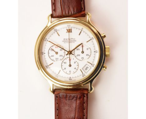 Zenith gold-plated automatic chronograph wristwatch 1990, El Primero 400 movement with date aperture, glass back case, no 20 