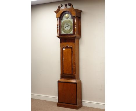 Early 19th century oak and mahogany longcase clock. eight day movement striking on bell, subsidiary second hand and false dat