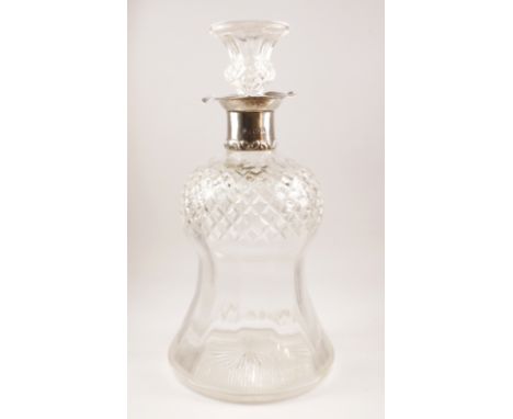 Edwardian thistle cut glass decanter with hallmarked silver collar no 11 by Thomas Latham & Ernest Morton Birmingham 1904   C