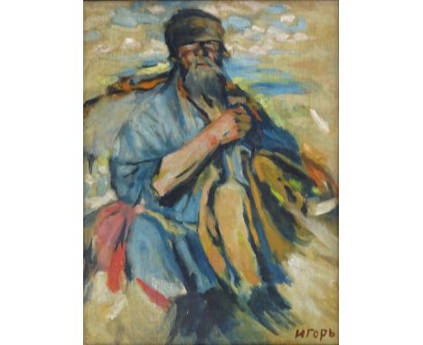Russian School, oil on canvas board, portrait of a man, 17" x 12.5", framed