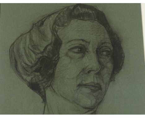 W Lewis, charcoal portrait of a woman, signed, 14.5" x 13", framed