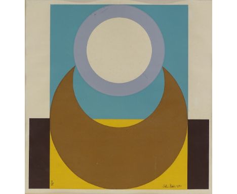 John Bevis, lithograph, abstract composition, signed in pencil, dated 1971, numbered 9/25, image size 18" x 17.5"
