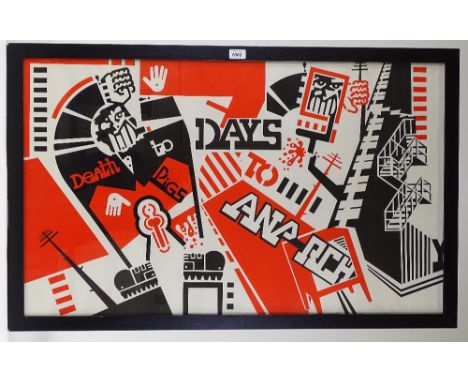 Colour lithograph poster print "Days to Anarchy", circa 1980, 23" x 38", framed