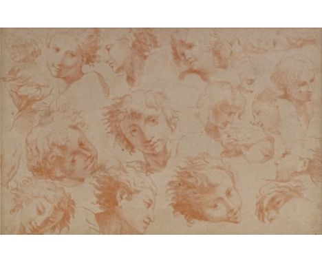 Old Master sanguine chalk drawing, Classical head studies, 11" x 16.5", framed
