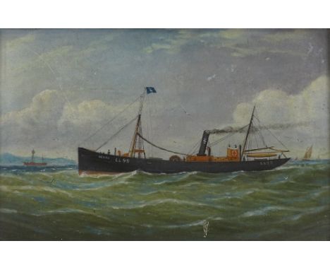 J Witham, oil on board, ship portrait, steam trawler LL99 (built 1886, went missing in 1916 with all hands), 12" x 18"
