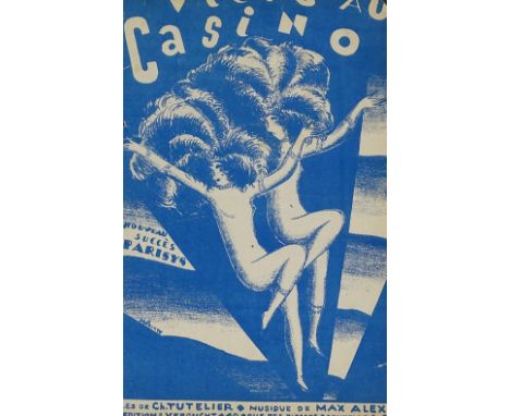 Rene Magritte (1898 - 1967), lithograph, can-can dancers circa 1925, 10" x 6.5", mounted 