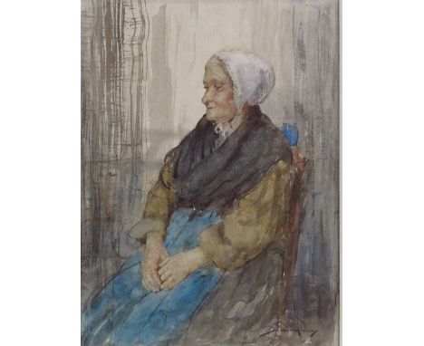 William Lee Hankey (1869-1952), watercolour, portrait of Madame Rene, signed with original labels verso, 13.5" x 9.5", framed
