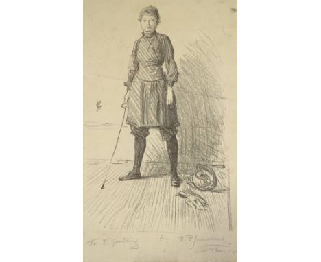 George Percy Jacomb Hood (1857 - 1929), lithograph, the fencer, signed in pencil and dedicated to Frederick Fielding 1895, sh
