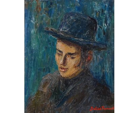 Juliet Pannett (1911 - 2005), oil on canvas, portrait of a Jewish boy, signed, 20" x 16", framed