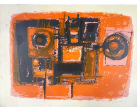 Henry Cliffe, lithograph, red abstract, signed in pencil, 1964, sheet size 22" x 31", unframed