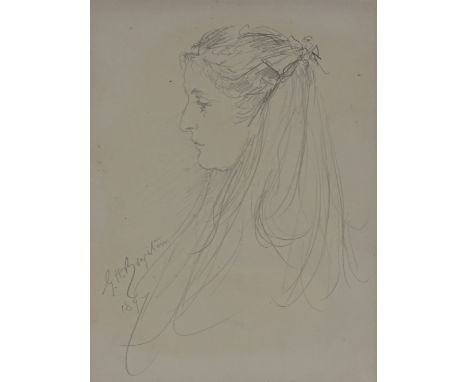 George Boughton RA (1833 - 1905), pencil portrait of a girl, signed and dated 1897, 7.5" x 6", framed