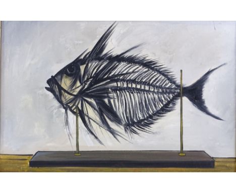 After Bernard Buffet, oil on canvas laid on board, fish, unsigned, 20" x 30"