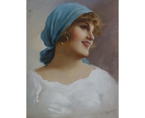 Domenico Forlenza (1880 - 1934), oil on canvas, portrait of a young Italian woman, signed, 18" x 13.5", framed