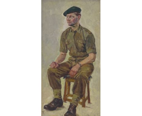 Alison Dickens, oil on board, portrait of a soldier, 23.5" x 12", framed