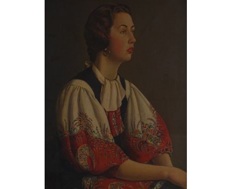 Francis Kenneth Elwell, oil on canvas, portrait of a girl in Bavarian dress, 1936, 28" x 21", framed