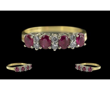 Ladies 18ct Gold Pleasing Ruby and Diamond Set Ring, Full Hallmark to Interior of Shank. Rubies and Diamonds of Pleasing Colo