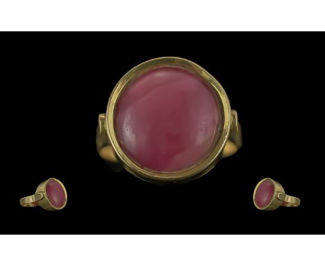 Ladies 18ct Gold - Single Stone Lady Pink Opal Set Ring. Marked 18ct To Interior of Shank. The Large Pink Opal of Pleasing Co