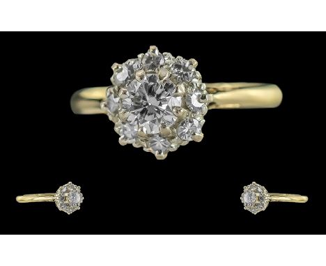 Ladies - Pleasing Quality 18ct Gold Diamond Set Cluster Ring, Not Marked but Tests 18ct Gold. The Round Faceted Diamonds of E