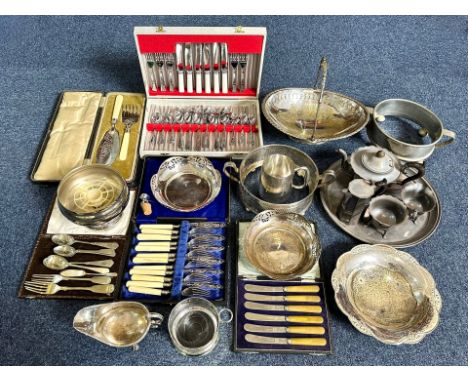 A Collection of Assorted Silver Plated Ware to include Mappin and Webb tea service, trays etd