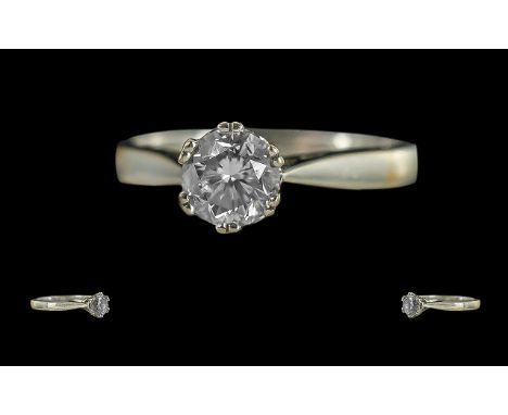 Ladies 18ct White Gold Pleasing Single Stone Diamond Set Ring, Full Hallmark to Interior of Shank. The Round Old Brilliant Cu