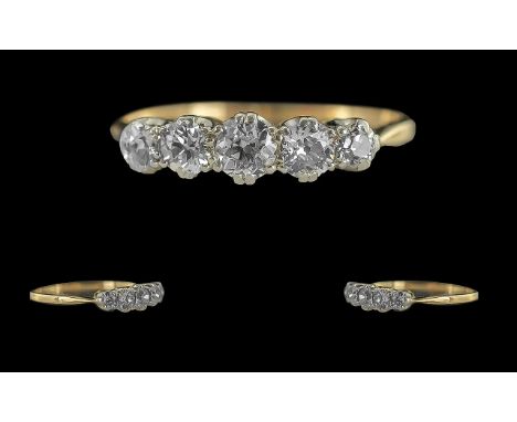 Ladies Excellent Quality 5 Stone Diamond Set Ring, Ornate Raised Setting. Not Marked but Tests 18ct Gold. The Well Matched 5 