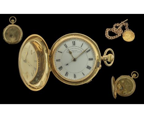 18ct Gold Full Hunter Keyless Chronograph - Chronometer Pocket Watch, Class A Kew Certificate, Newsome & Company London. Seri