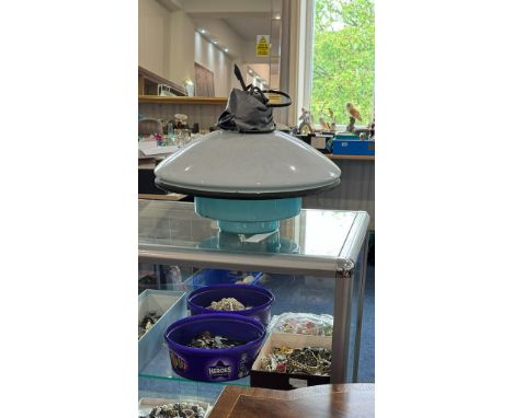 Large Glass Deco Style Light Fitting, white and blue glass, measures approx. 17'' diameter.