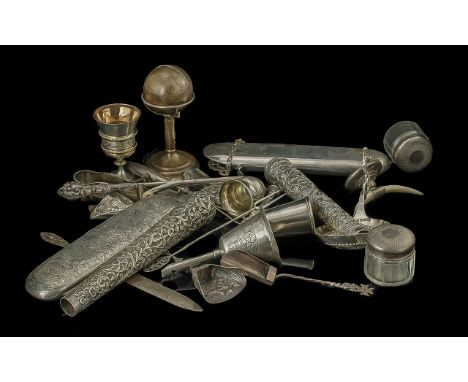 Collection of Silver Items. Decco Silver Golf Trophy, Spoons, Caddy Spoons, Seal, etc. 