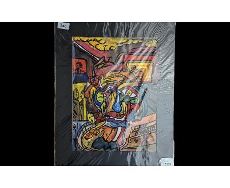 Modern 21st Century Original Oil Painting, colourful artwork by Robert Haworth aka 'The Butterfly Man'.  Image measures overa