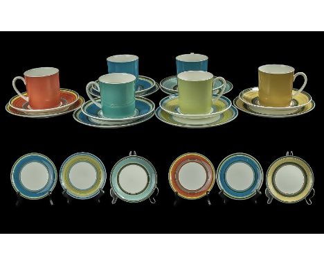A Wedgwood Retro Susie Cooper Multi Colour Design Bone China Set of 6 cups, saucers and side plates.  As new condition.
