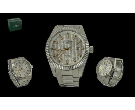 Rotary Gents Stainless Steel 21 Jewels Automatic Wrist Watch. Features Just-Date Display Window, Automatic Movement, Push But