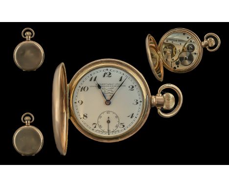 Swiss Made 15 Jewels Gold Plated Full Hunter Keyless Pocket Watch, Dennison Watch Case, Guaranteed to Be Gold Filled and To W