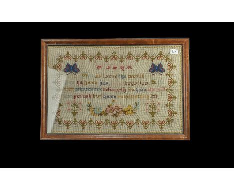 Tapestry Sampler, framed and glazed, measures 19" x 27" overall.  